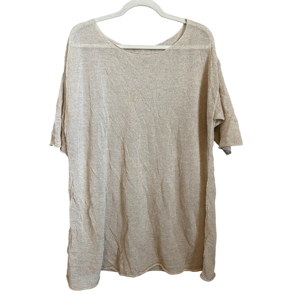 Eileen‎ Fisher Oatmeal Linen Blend Knit Oversized Tunic Top Beige XL